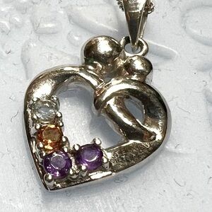 Vintage Silver Heart Multi Gem Pendant